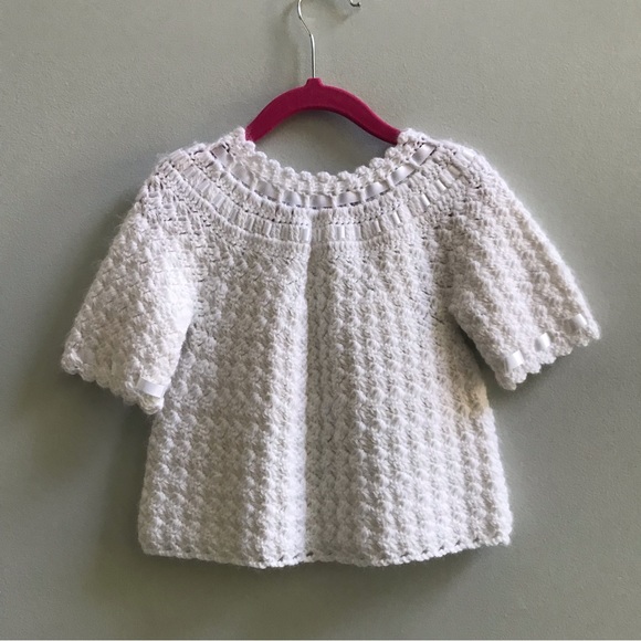 Handmade, Hand Crocheted White Baby Cardigan. - Picture 4 of 5